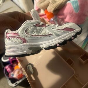 New Balance White and Pink Chunky Sneakers